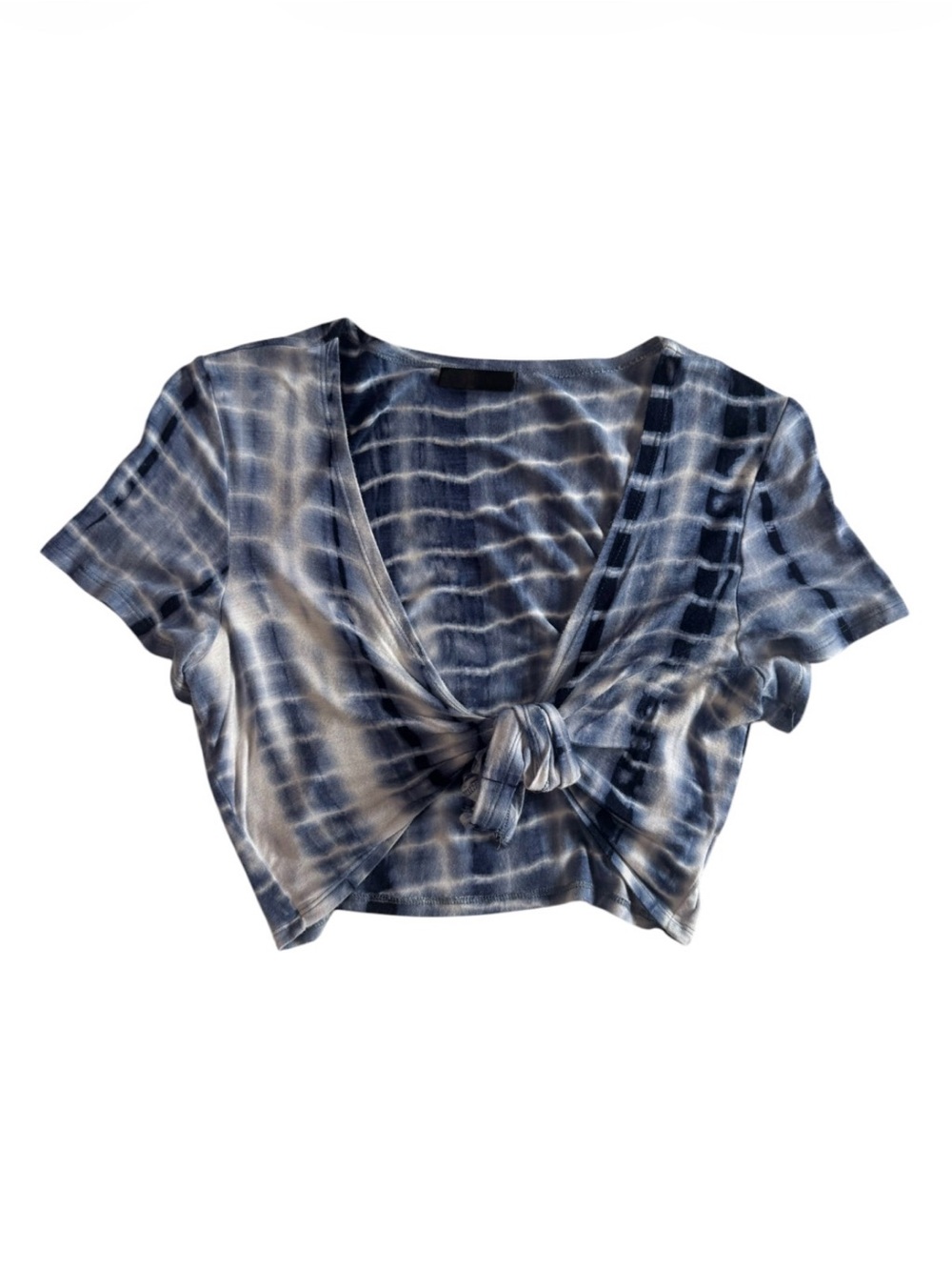 SHEIN Tie-Front V-Neck Crop Top in Blue Tie-Dye